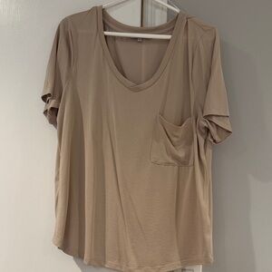 Love Tree Beige V-Neck Short Sleeve Top
